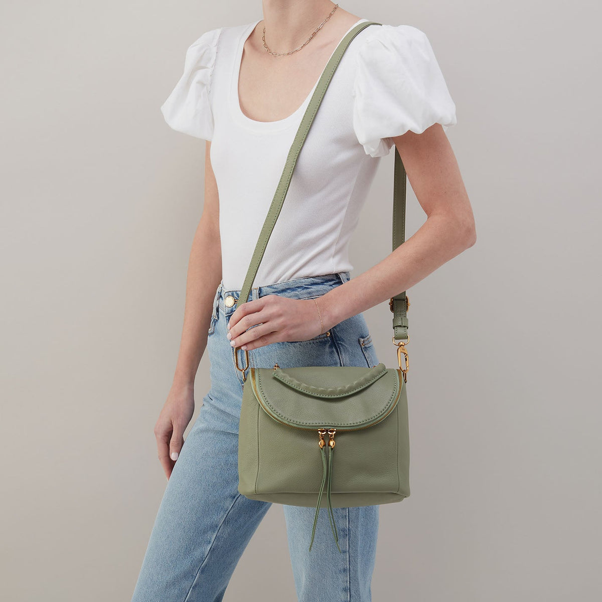 Fern Top Handle Satchel In Pebbled Leather - Watercress | HOBO
