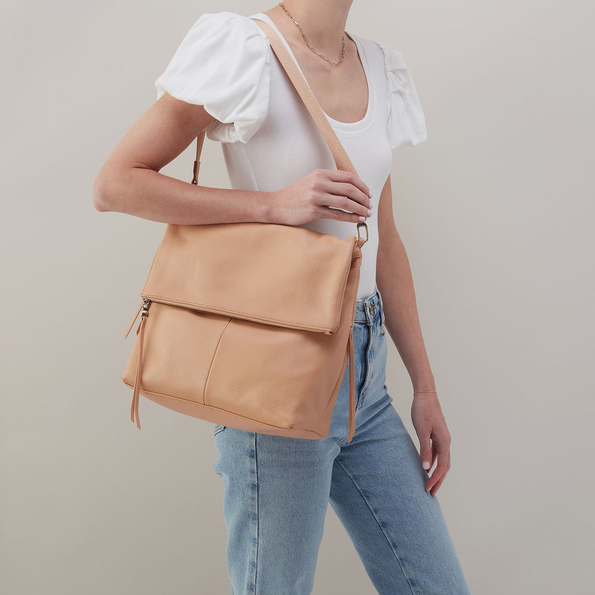 Grant Backpack In Pebbled Leather - Porcini | HOBO