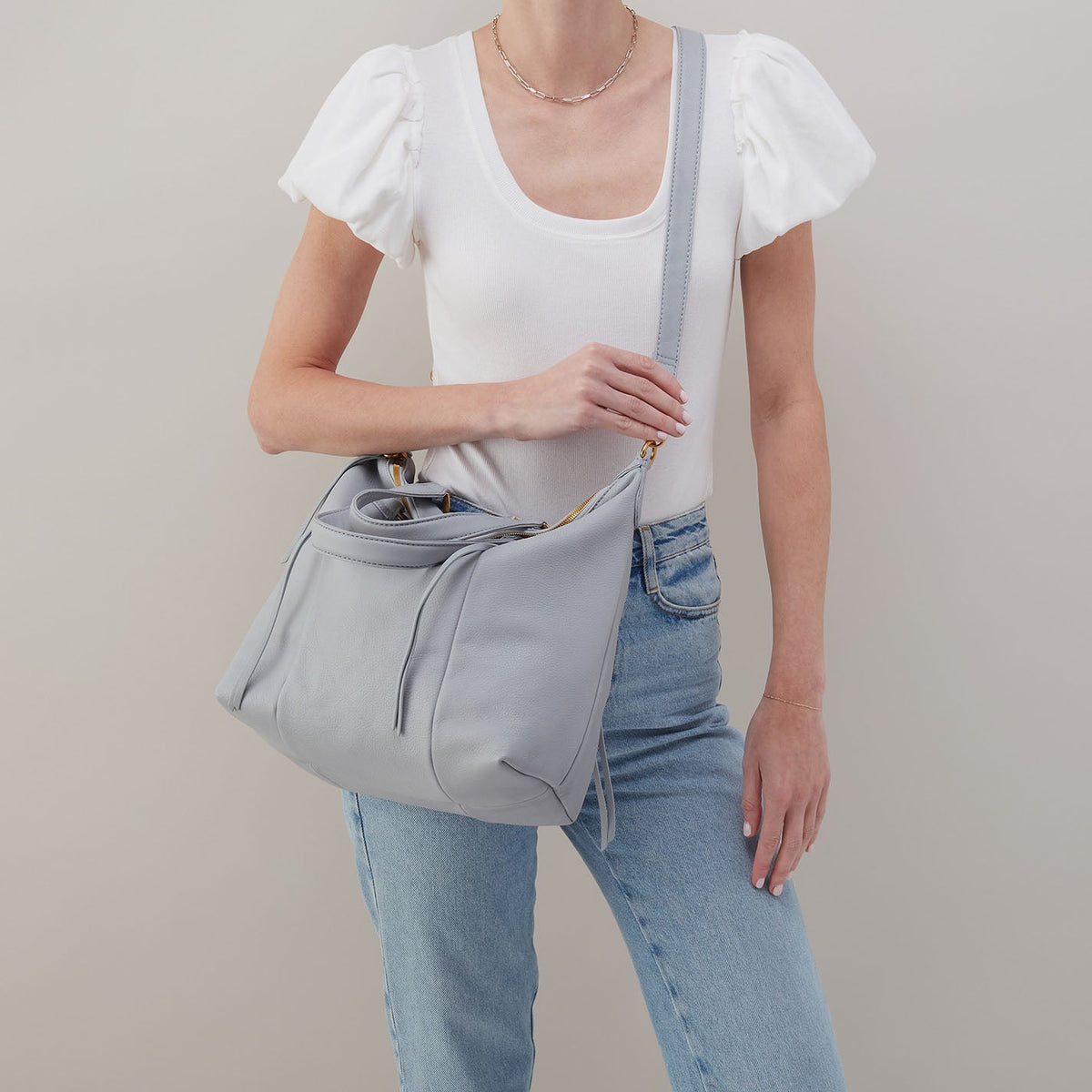 Harley Satchel In Pebbled Leather - Blue Pearl | HOBO