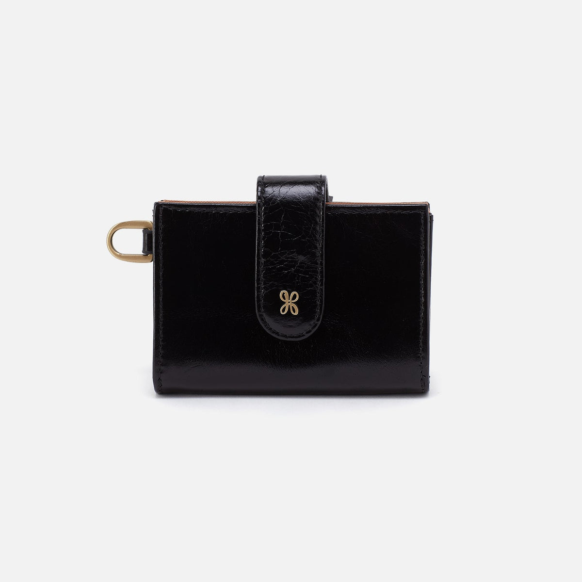 Jean Accordian Card Case In Polished Leather - Black | HOBO