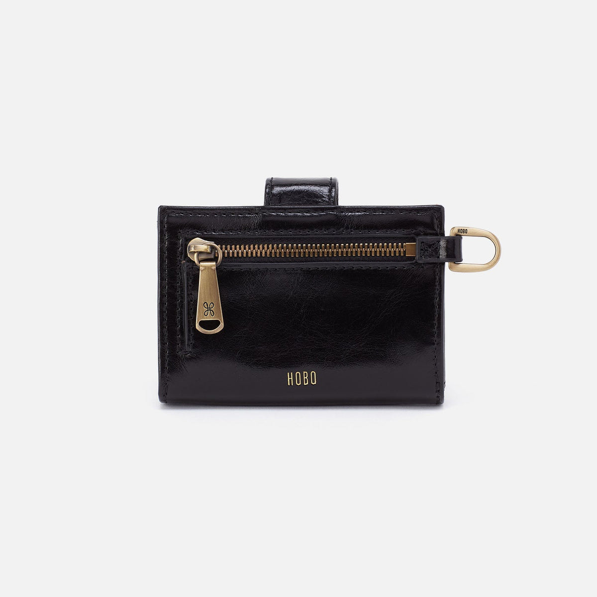 Jean Accordian Card Case In Polished Leather - Black | HOBO