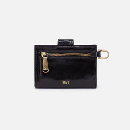 Jean Accordian Card Case In Polished Leather - Black | HOBO