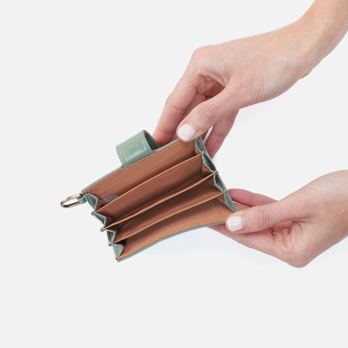 Jean Accordian Card Case In Polished Leather - Jade | HOBO