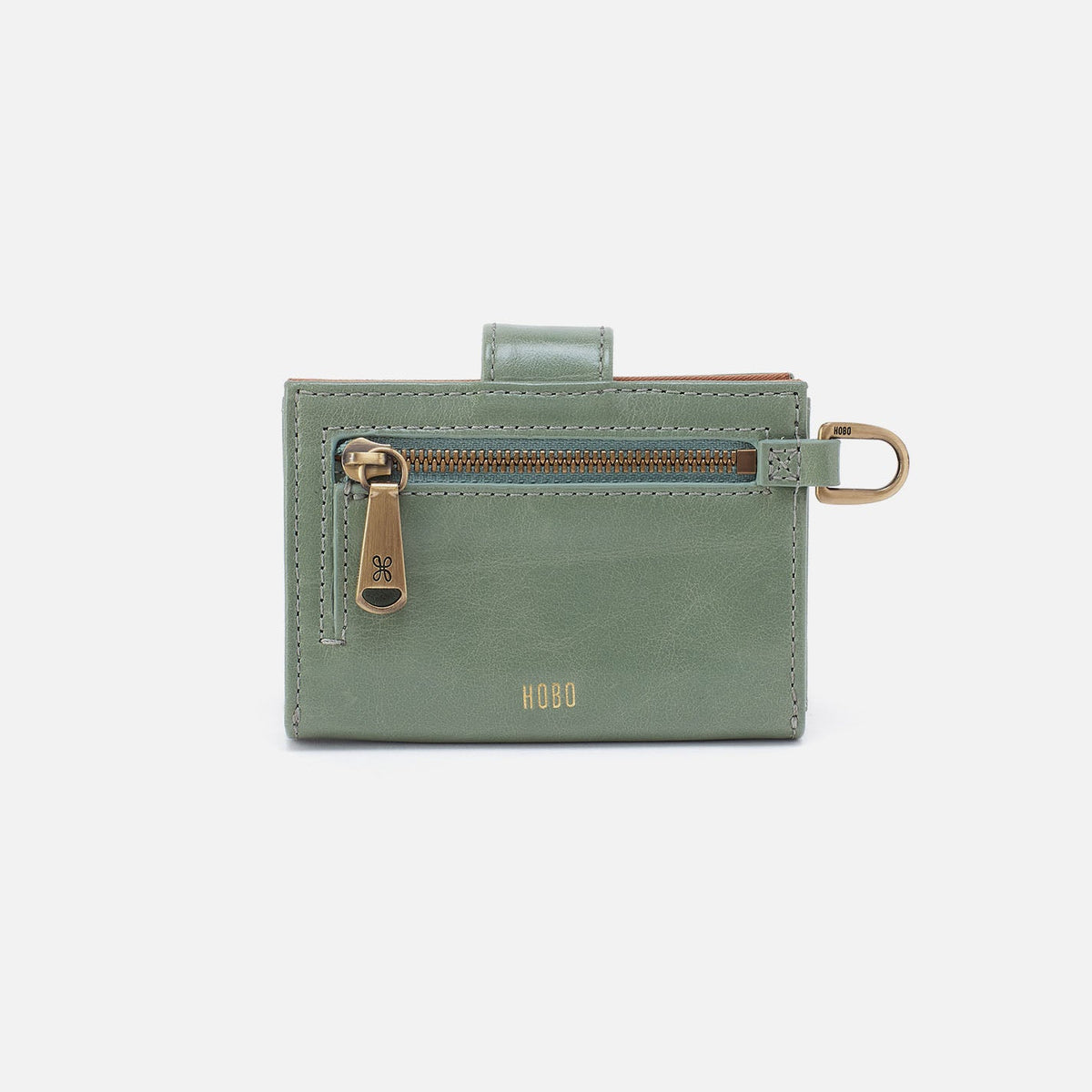 Jean Accordian Card Case In Polished Leather - Jade | HOBO