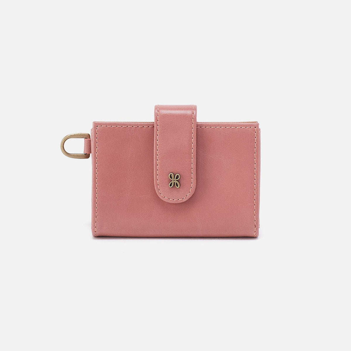 Jean Accordian Card Case In Polished Leather - Rose | HOBO