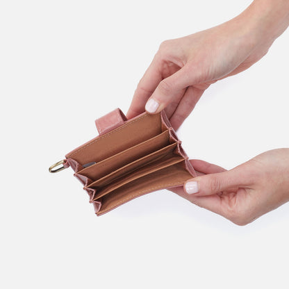 Jean Accordian Card Case In Polished Leather - Rose | HOBO