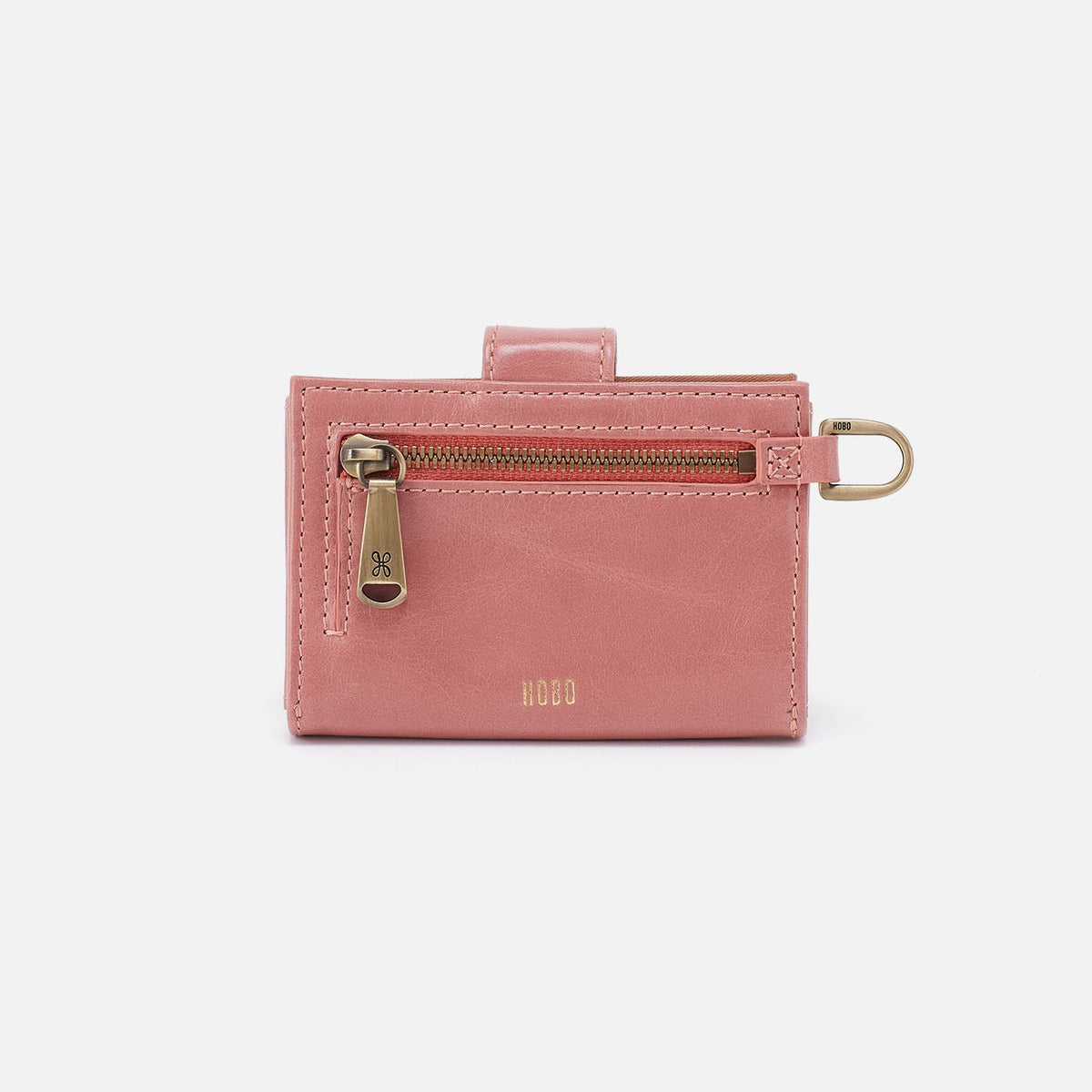 Jean Accordian Card Case In Polished Leather - Rose | HOBO