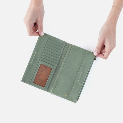 Jill Large Bifold Wallet In Polished Leather - Jade | HOBO