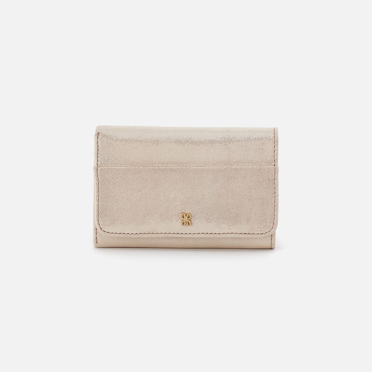 Jill Trifold Wallet In Metallic Leather - Sand Shimmer | HOBO