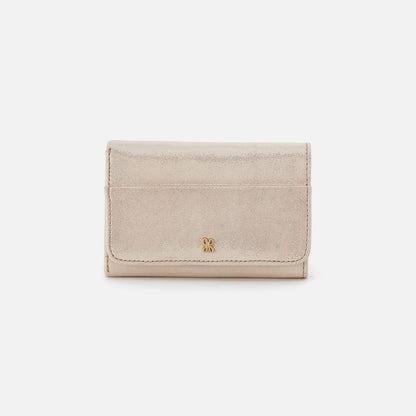 Jill Trifold Wallet In Metallic Leather - Sand Shimmer | HOBO