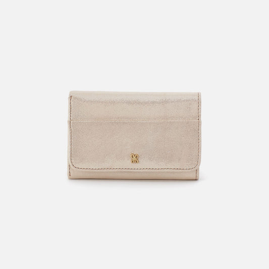 Jill Trifold Wallet In Metallic Leather - Sand Shimmer | HOBO