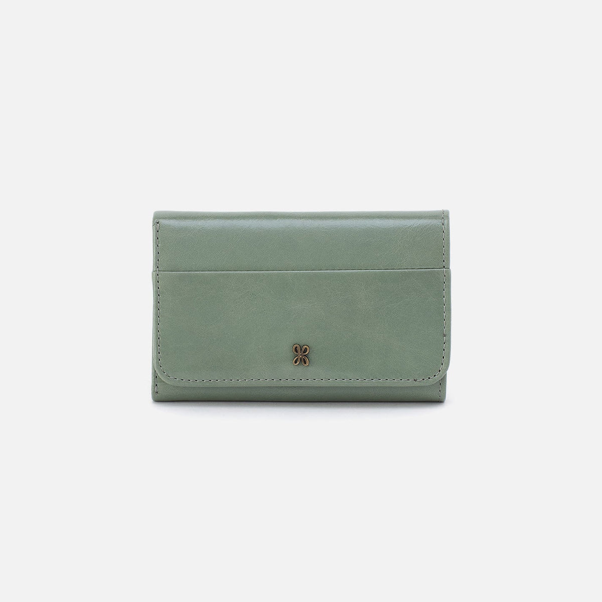 Jill Trifold Wallet In Polished Leather - Jade | HOBO