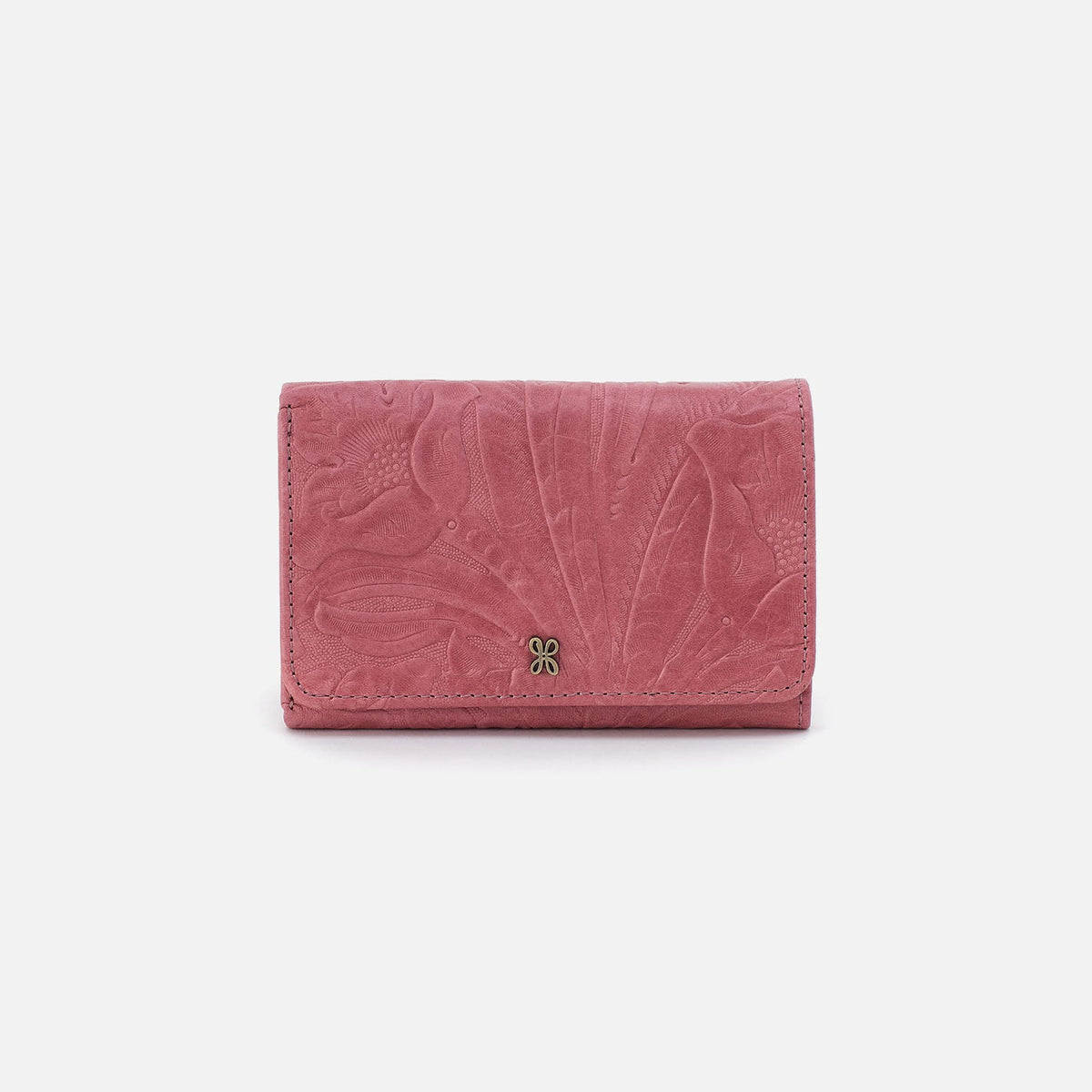Jill Trifold Wallet In Tooled Embossed Leather - Mauve Tooled Emboss | HOBO