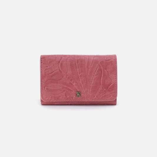 Jill Trifold Wallet In Tooled Embossed Leather - Mauve Tooled Emboss | HOBO