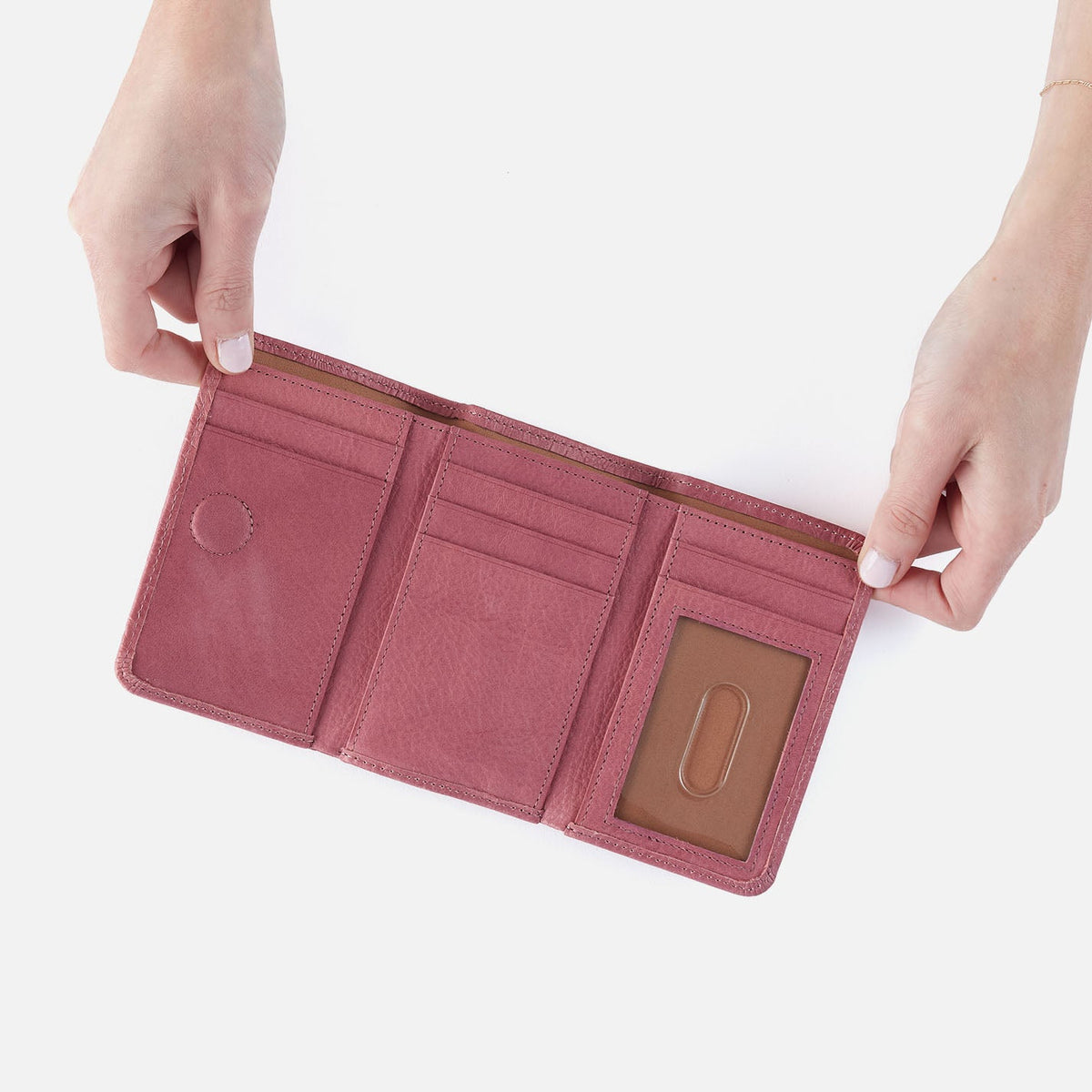 Jill Trifold Wallet In Tooled Embossed Leather - Mauve Tooled Emboss | HOBO
