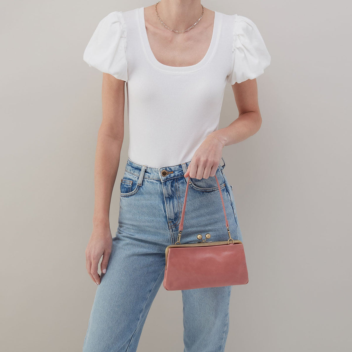 Lauren Frame Crossbody In Polished Leather - Rose | HOBO