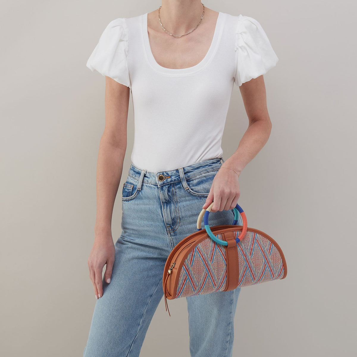 Luna Clutch In Multi Weave With Leather Trim - Sunset Raffia | HOBO