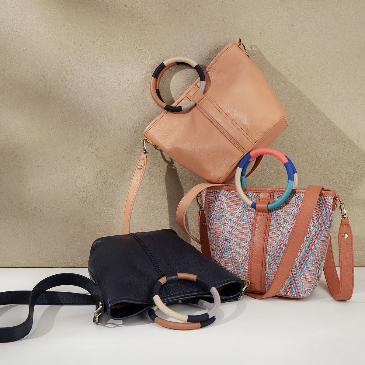 Luna Small Tote In Multi Weave With Leather Trim - Sunset Raffia | HOBO