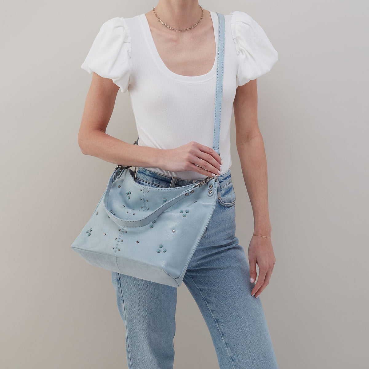 Pier Shoulder Bag In Buffed Leather - Sky | HOBO