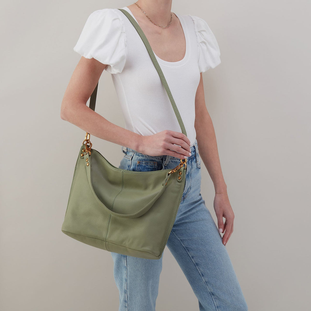 Pier Shoulder Bag In Pebbled Leather - Watercress | HOBO
