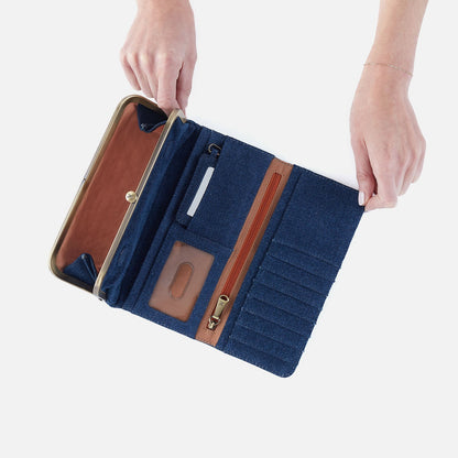 Rachel Continental Wallet In Denim Fabric - Dark Denim | HOBO