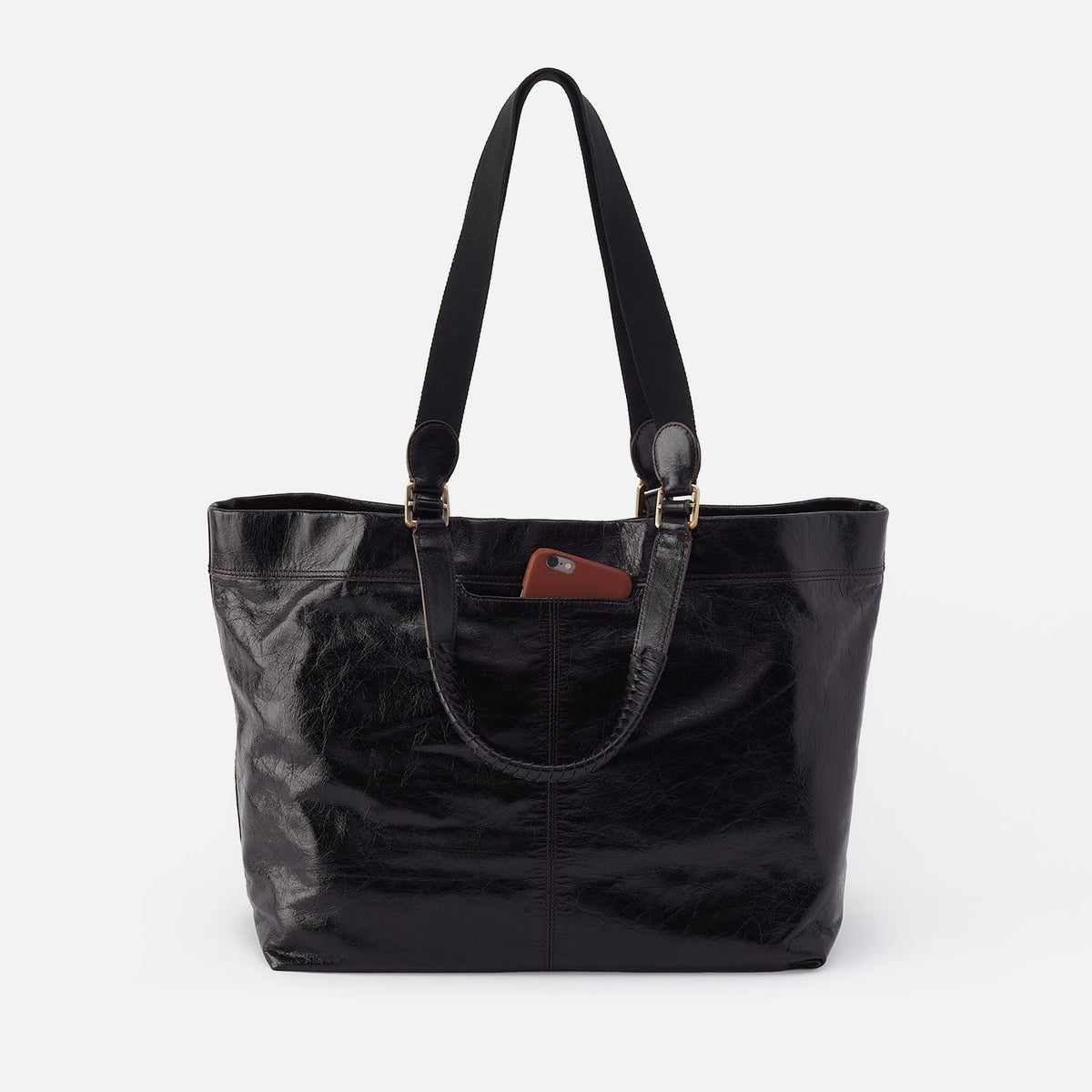 Romy Max Tote In Polished Leather - Black | HOBO