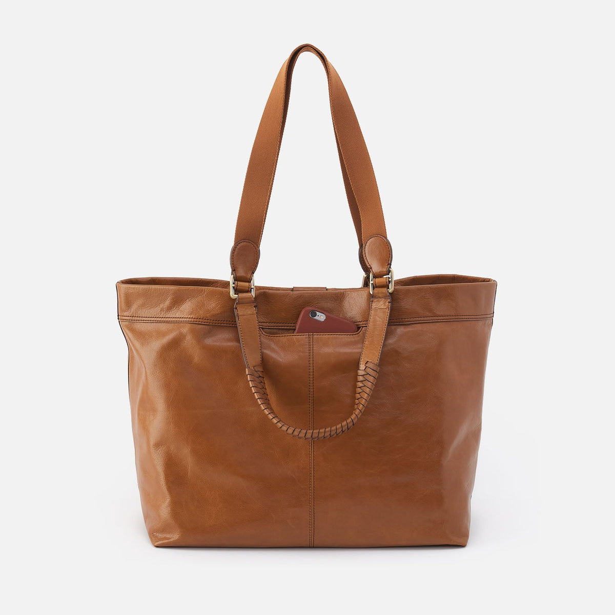 Romy Max Tote In Polished Leather - Truffle | HOBO