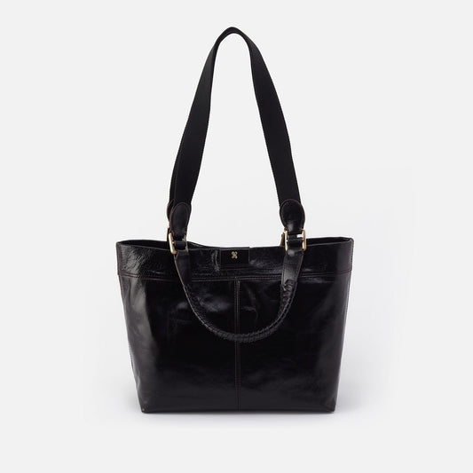 Romy Medium Tote In Polished Leather - Black | HOBO