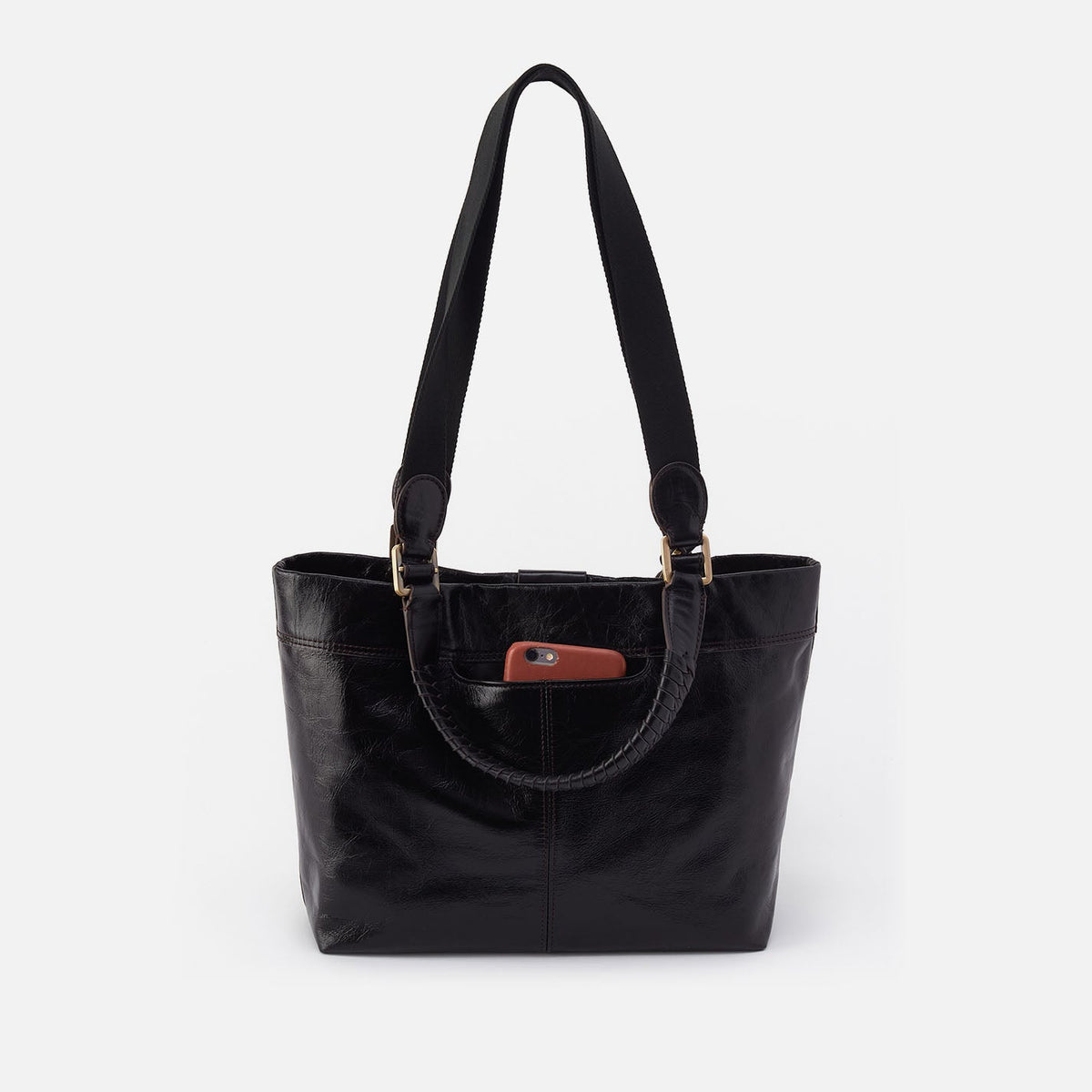 Romy Medium Tote In Polished Leather - Black | HOBO
