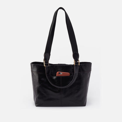 Romy Medium Tote In Polished Leather - Black | HOBO