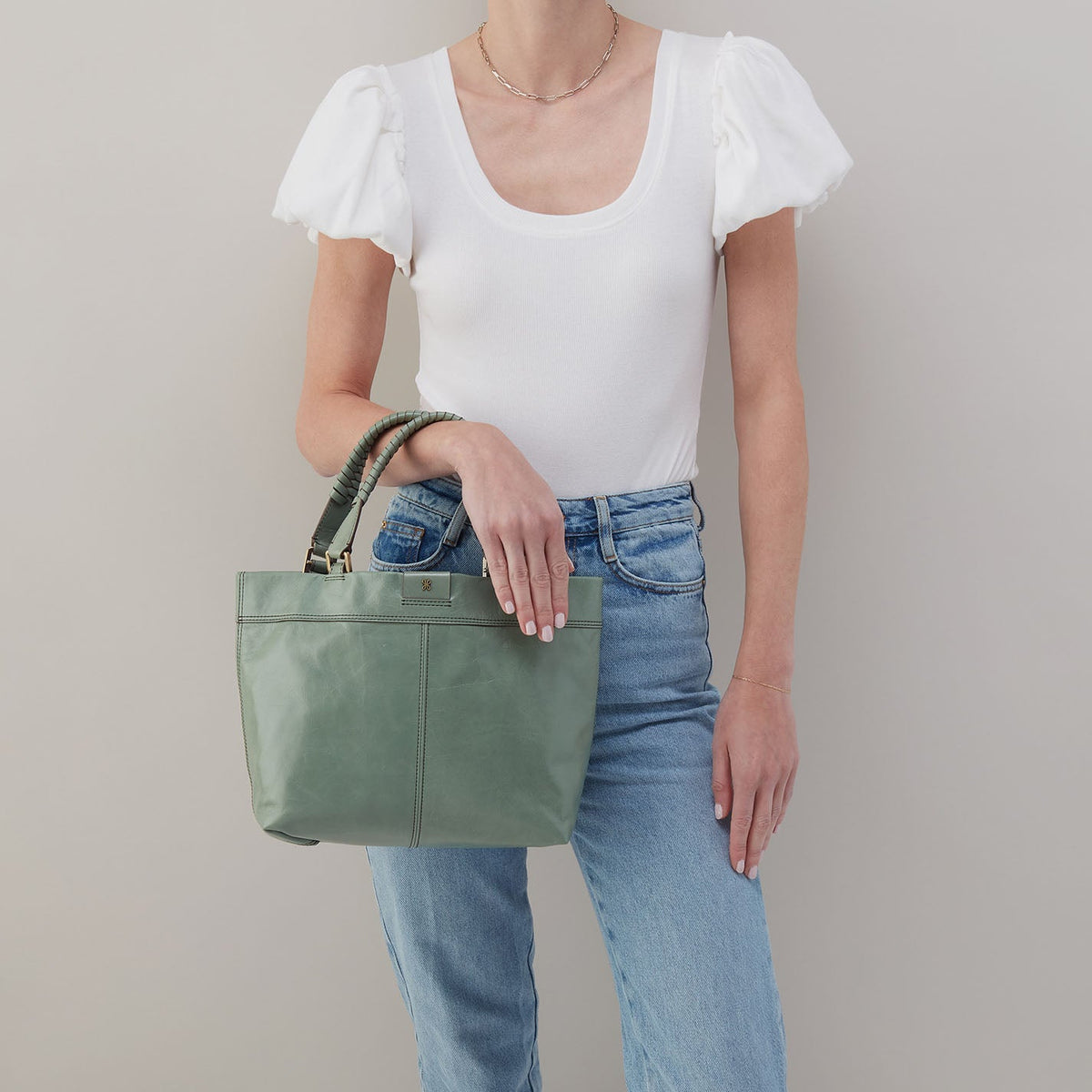 Romy Medium Tote In Polished Leather - Jade | HOBO