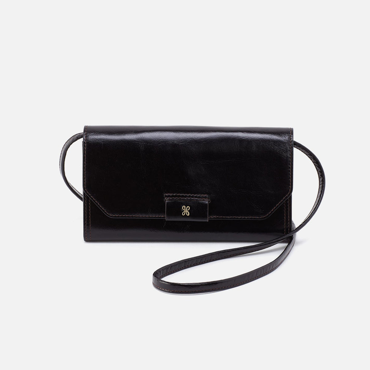 Romy Wallet Crossbody In Polished Leather - Black | HOBO