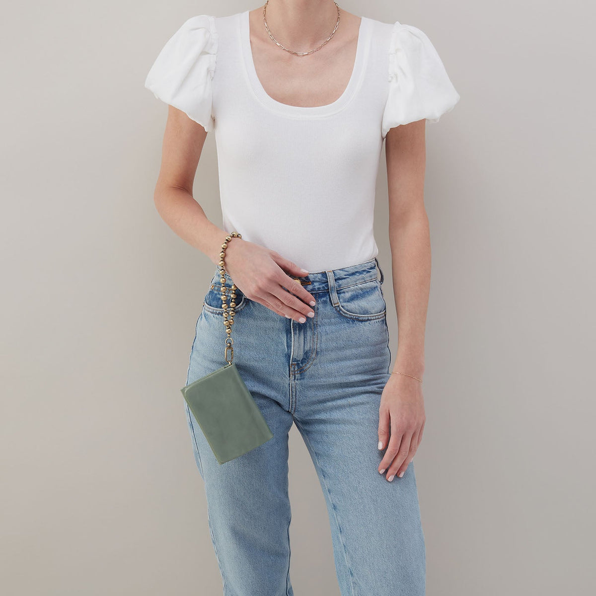 Ross Bead Wristlet In Polished Leather - Jade | HOBO