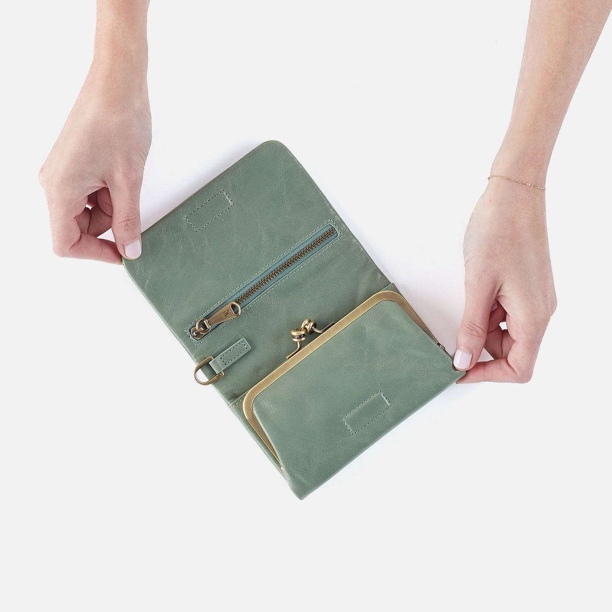 Ross Bead Wristlet In Polished Leather - Jade | HOBO