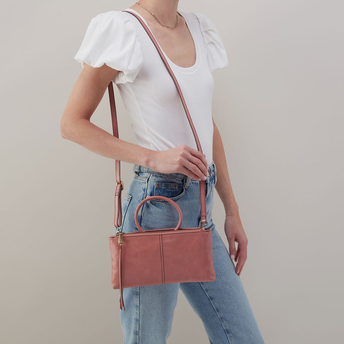 Sable Crossbody In Polished Leather - Rose | HOBO