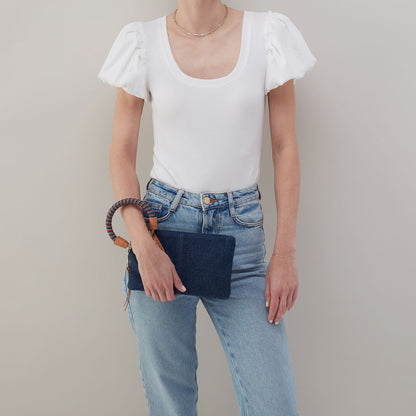 Sable Wristlet In Denim Fabric - Dark Denim | HOBO