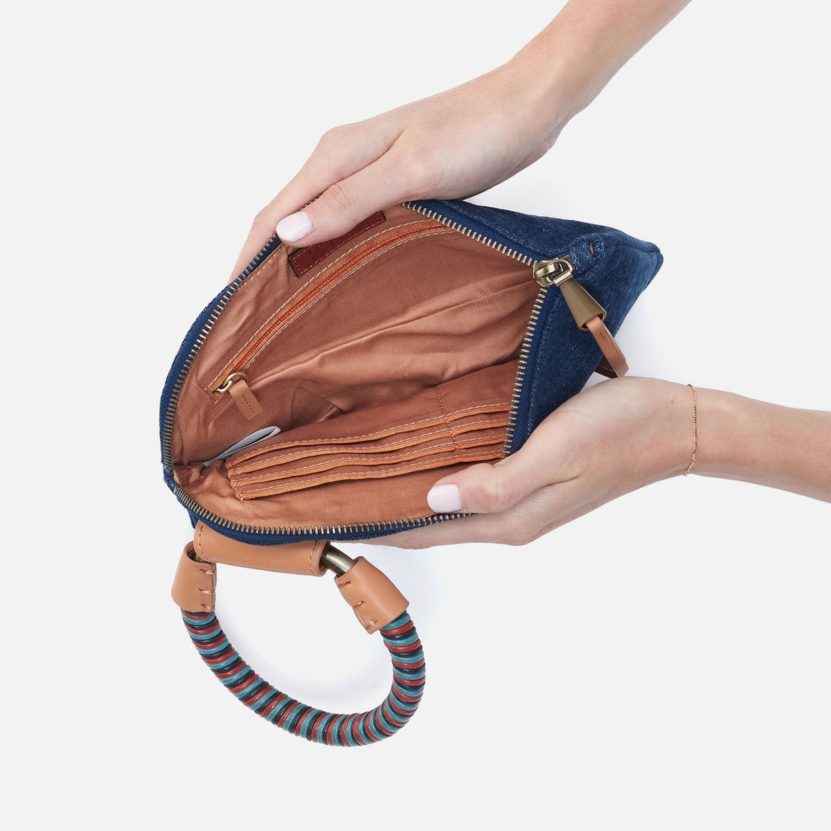 Sable Wristlet In Denim Fabric - Dark Denim | HOBO