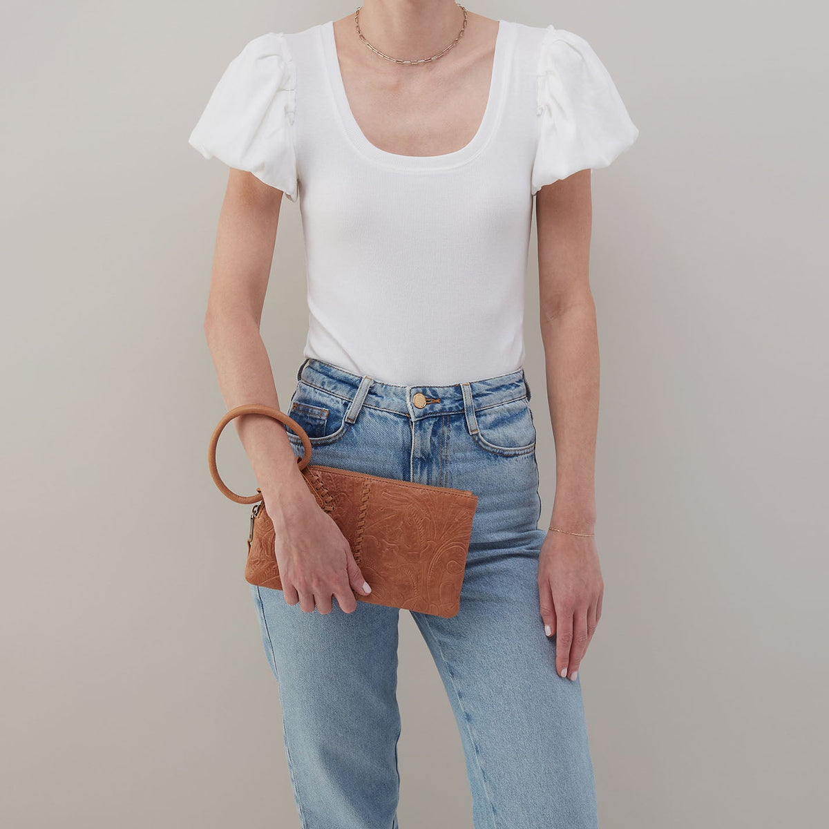 Sable Wristlet In Tooled Embossed Leather - Saddle Tooled Emboss | HOBO