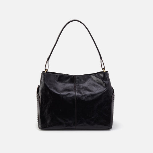 Seneca Shoulder Bag In Polished Leather - Black | HOBO