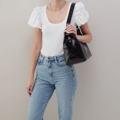 Seneca Shoulder Bag In Polished Leather - Black | HOBO