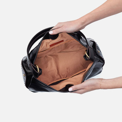 Seneca Shoulder Bag In Polished Leather - Black | HOBO