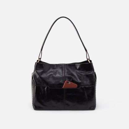 Seneca Shoulder Bag In Polished Leather - Black | HOBO