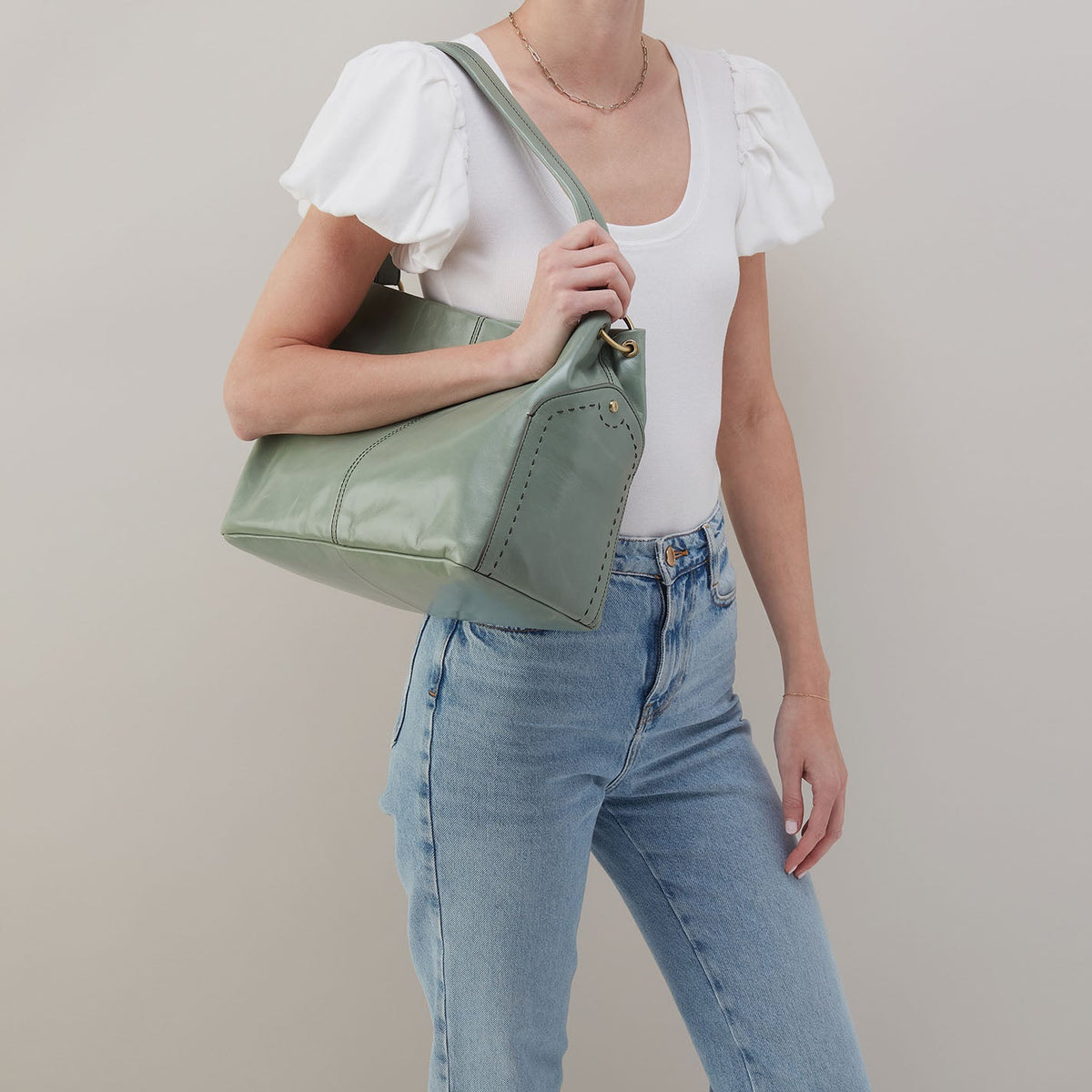 Seneca Shoulder Bag In Polished Leather - Jade | HOBO