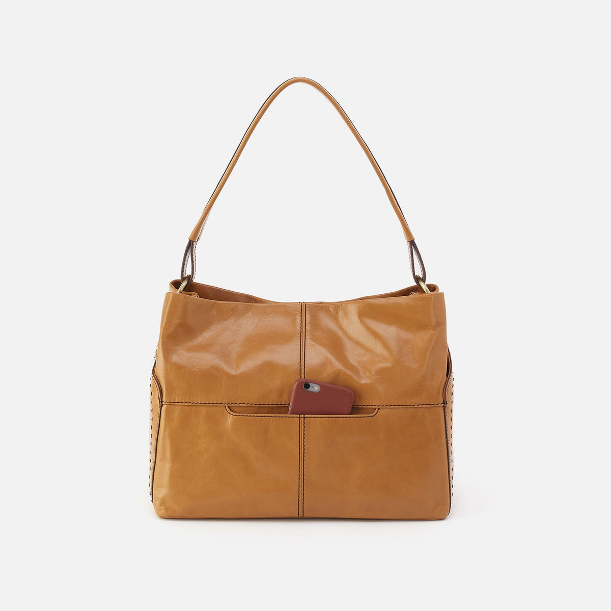 Seneca Shoulder Bag In Polished Leather - Natural | HOBO