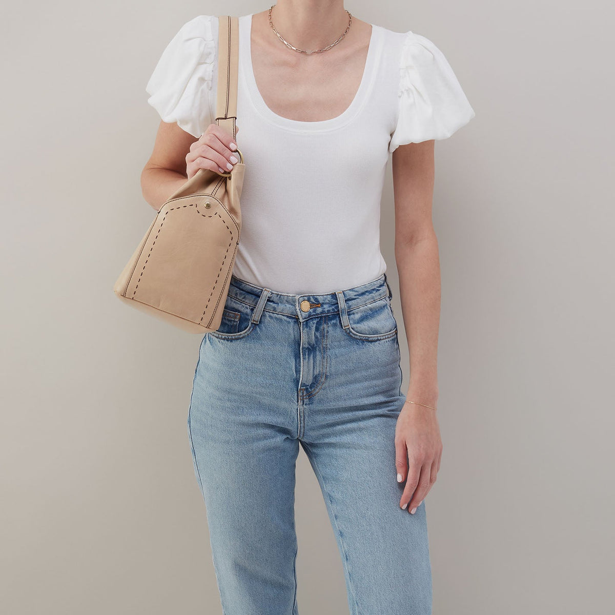 Seneca Shoulder Bag In Polished Leather - Sand | HOBO