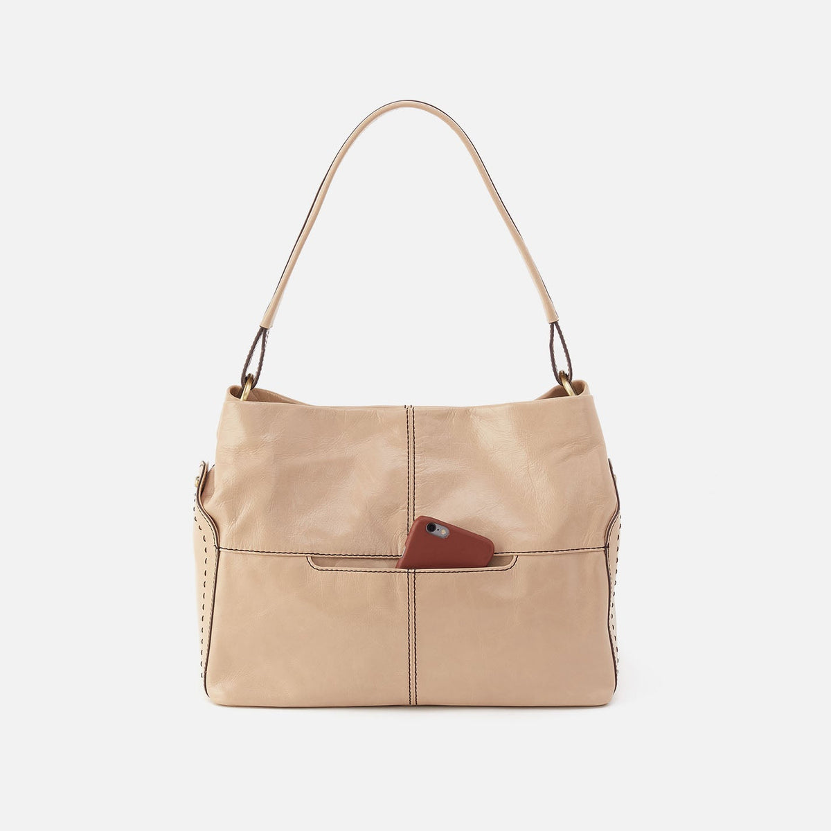 Seneca Shoulder Bag In Polished Leather - Sand | HOBO
