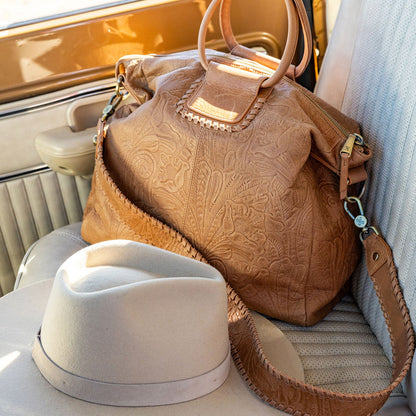 Sheila Large Satchel In Tooled Embossed Leather - Saddle Tooled Emboss | HOBO
