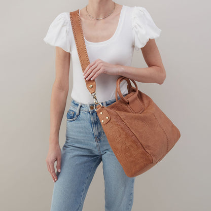 Sheila Large Satchel In Tooled Embossed Leather - Saddle Tooled Emboss | HOBO