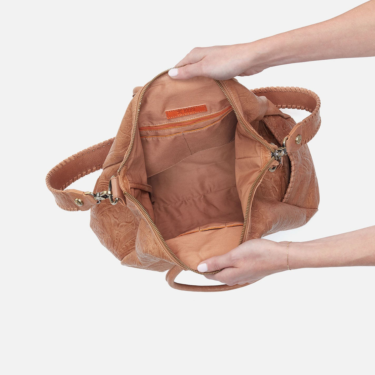 Sheila Large Satchel In Tooled Embossed Leather - Saddle Tooled Emboss | HOBO