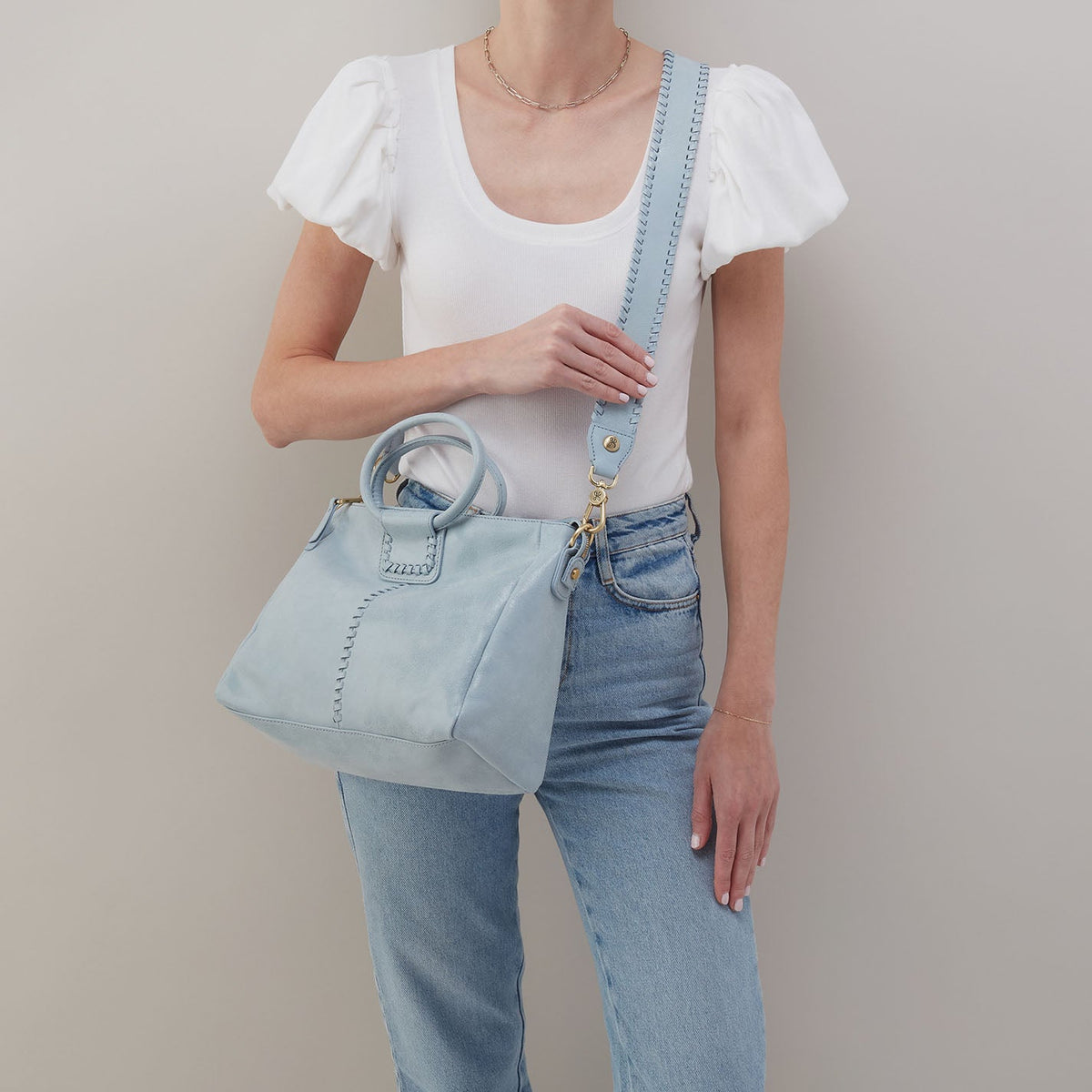 Sheila Medium Satchel In Buffed Leather - Sky | HOBO